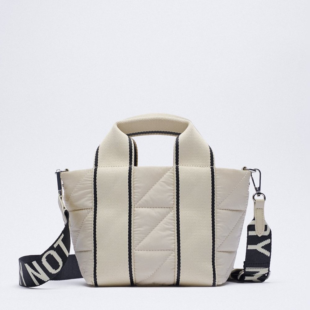 ZARA Ecru Quilted Nylon Bag